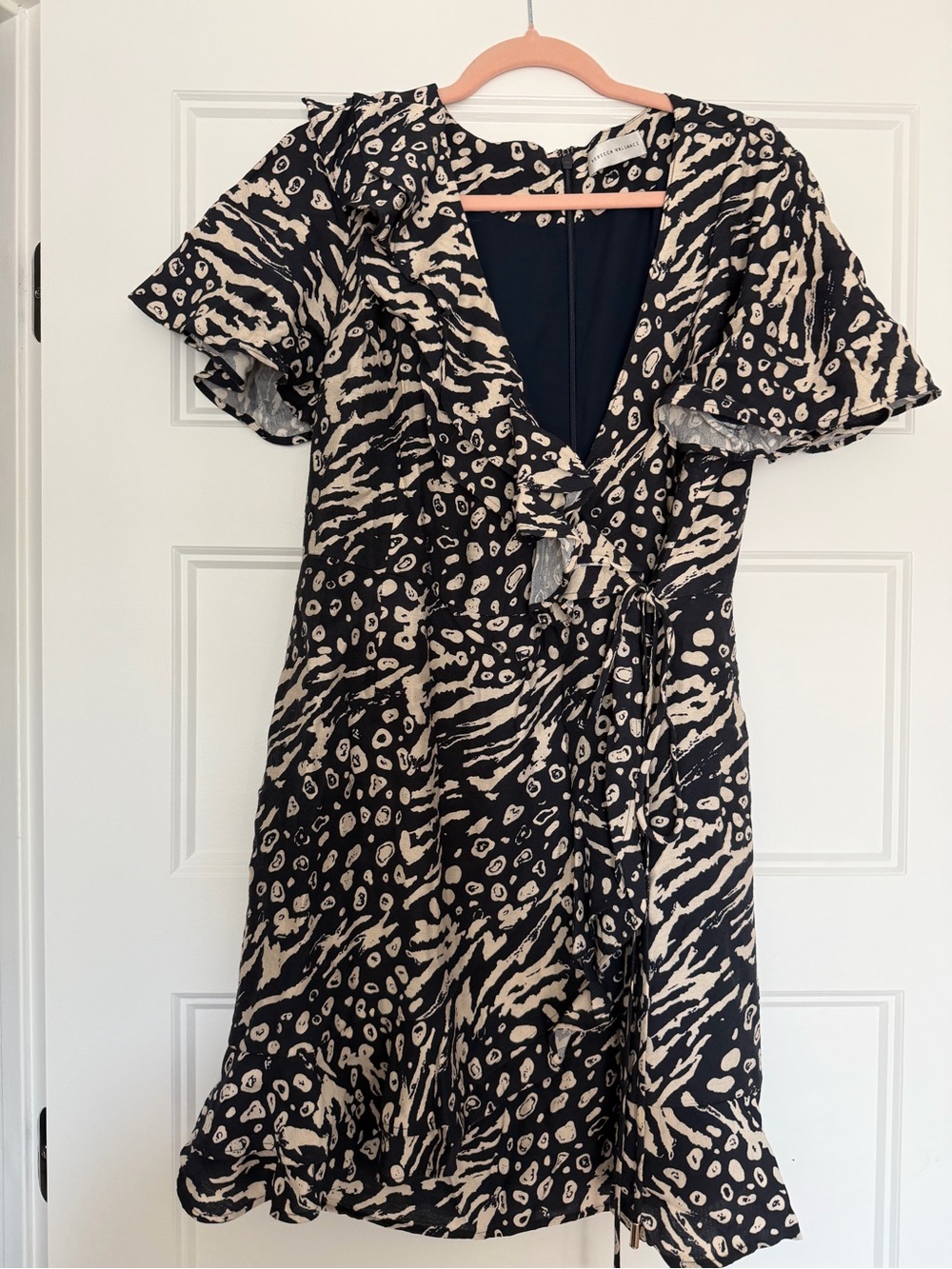 Rebecca Vallance Anya Animal Print Ruffle Wrap Mini Dress Size 6